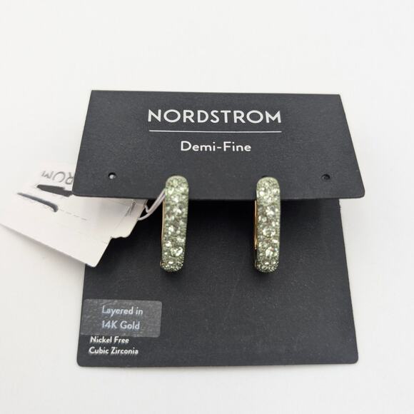 Nordstrom Women's Pavé Cubic Zirconia Huggie Hoop Earrings Green One Size - Picture 2 of 5